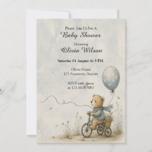 Invitation Promenade en vélo d'un ours en peluche fantaisiste