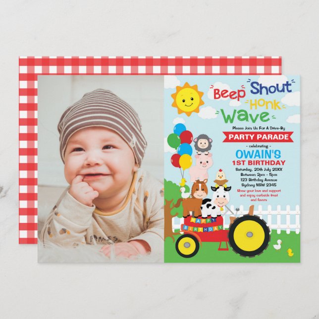 Invitation Promenez-vous dans la parade d'anniversaire Animau (Devant / Derrière)