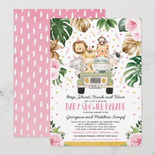 Invitation Promenez-vous dans le Safari Floral Rose Baby show