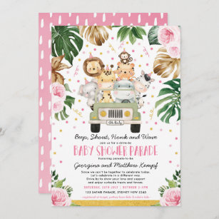 Invitation Promenez-vous dans le Safari Floral Rose Baby show