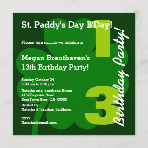 Invitation PROMO5 13e Ado ST PATRICK Shamrock d'anniversaire