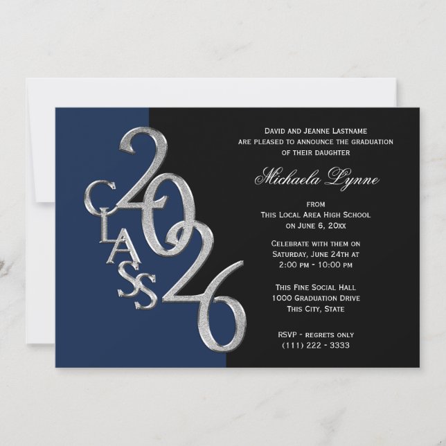 Invitation Promotion 2026 Argent Noir avec Option de Couleur (Devant)
