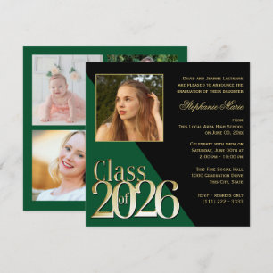 Invitation Promotion 2026 Or Diplômé Vert avec Photo