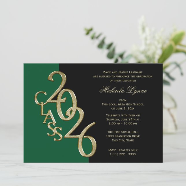 Invitation Promotion 2026 Or Noir avec Option de Couleur (Debout devant)