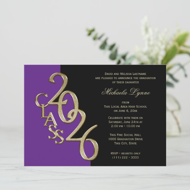 Invitation Promotion 2026 Or Noir avec Option de Couleur (Debout devant)