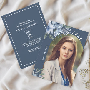 Invitation Promotion 2026 Rose Bleu Poussiéreux Photo Personn