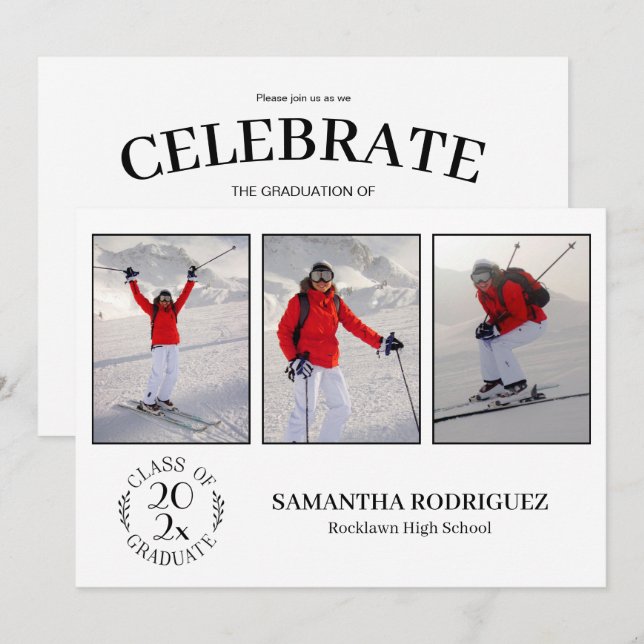 Invitation Promotion de diplômés 3 Photo Fête de fin d'études (Devant / Derrière)