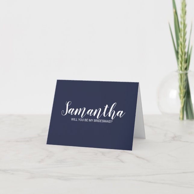 Invitation Proposition Bridesmaid | Script moderne bleu marin (Devant)