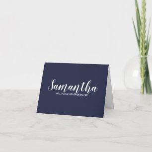Invitation Proposition Bridesmaid Script moderne bleu marin