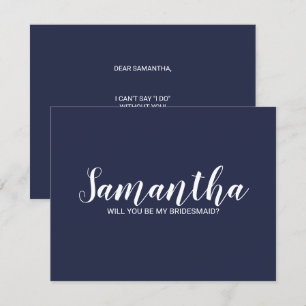 Invitation Proposition Bridesmaid Script moderne bleu marin