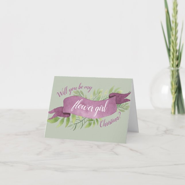 Invitation Proposition de fille à l'aquarelle violet et verte (Devant)