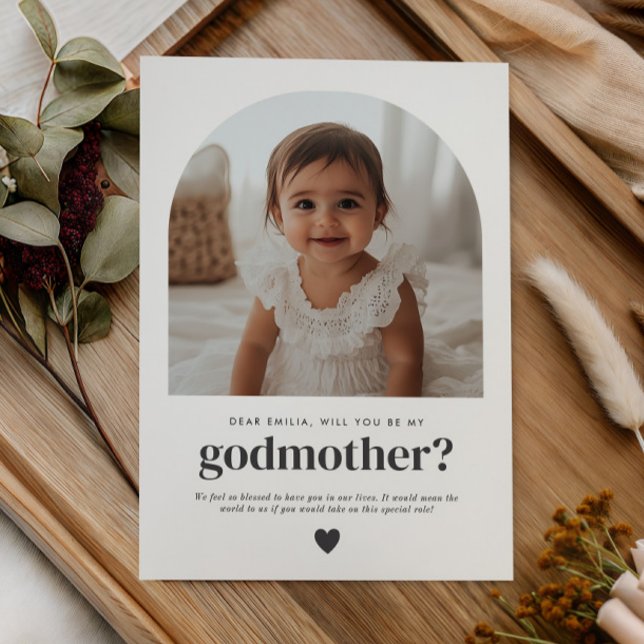 Invitation Proposition de photo en forme d'arche pour la marr (Zazzle Godmother Arched Photo Proposal Invitation)