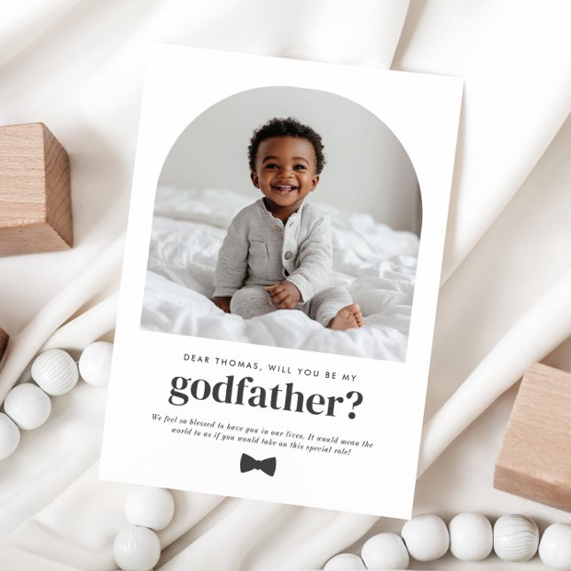 Invitation Proposition de photo en forme d'arche pour le parr (Zazzle Godfather Arched Photo Proposal)