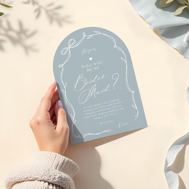 Invitation Proposition d'une servante de cuisine chic et de r (Hand Drawn Chic Bow & Ribbon Bridesmaid Proposal Invitation)