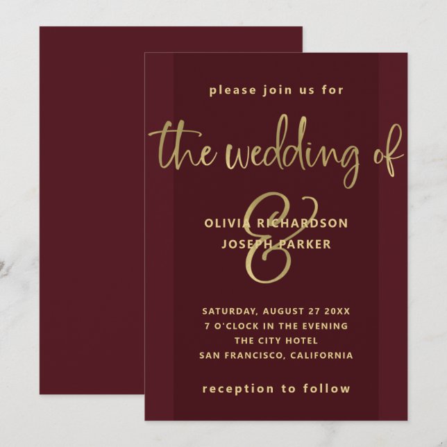 Invitation Proposition moderne | Bourgogne et Mariage d'or (Devant / Derrière)