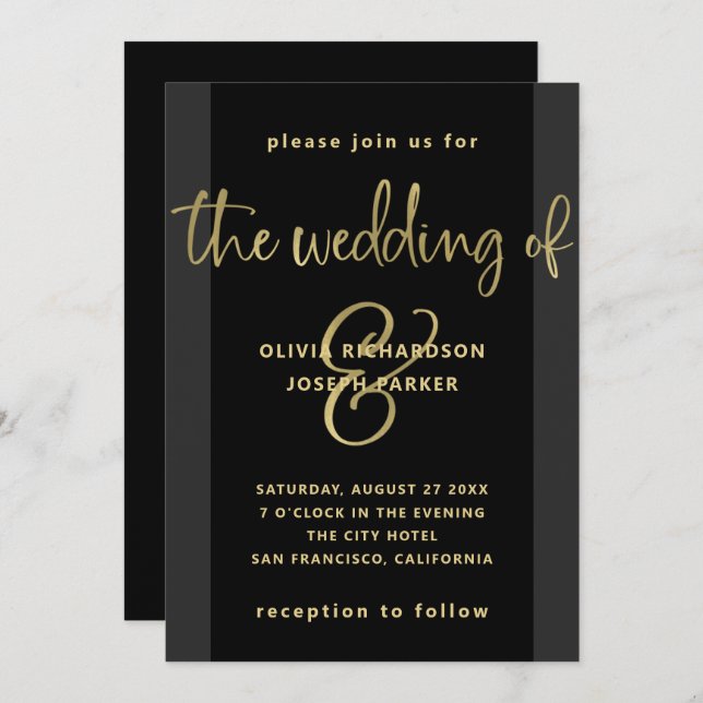Invitation Proposition moderne| Mariage noir et or (Devant / Derrière)