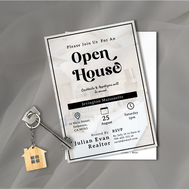 Invitation Propriété Photo Typographie Arrière - plan Open Ho (Property Photo Background Typography Open House Invitation)