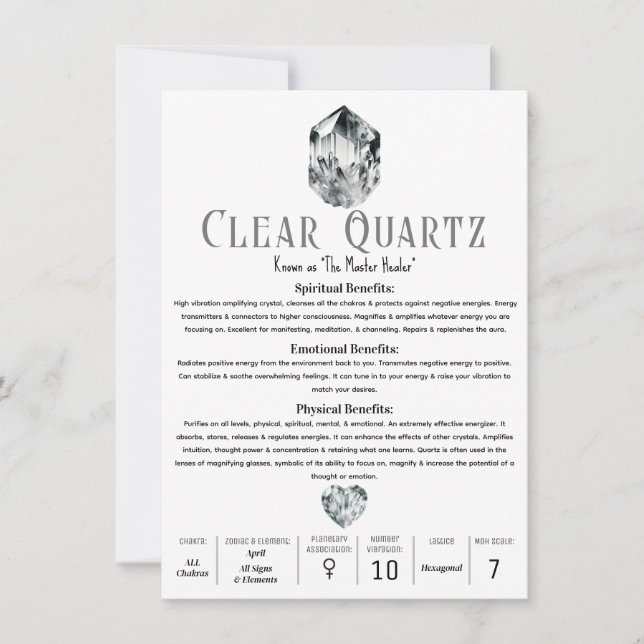 Invitation Propriétés métaphysiques du cristal de quartz clai (Devant)