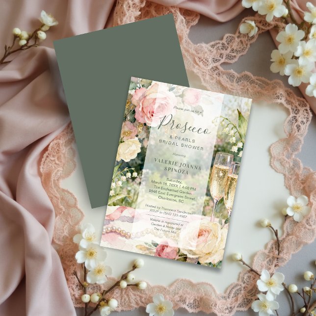 Invitation Prosecco Chic et Perles Mariage Paillettes Cérémon (Chic Serene Prosecco & Pearls Glitter Bridal Shower Invitation Card Featuring Elegant Feminine Cards)