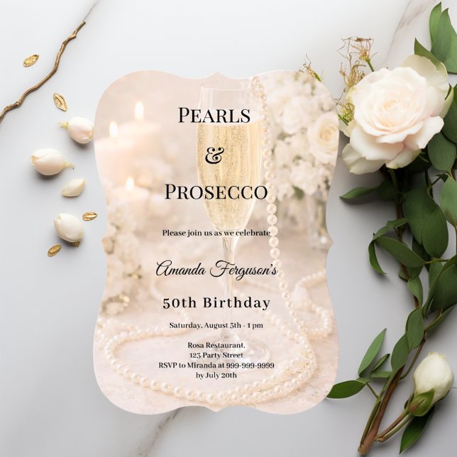 Invitation Prosecco de perles Champagne élégant anniversaire  (Créateur téléchargé)