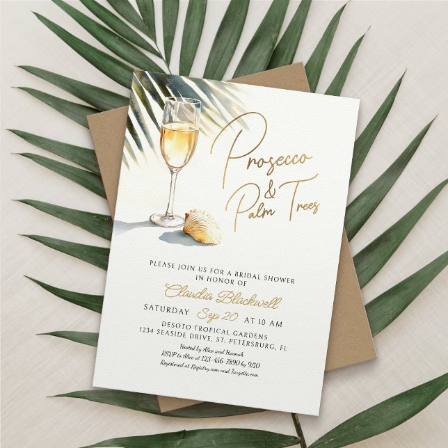 Invitation Prosecco Palm Trees Fête des mariées tropicale (Créateur téléchargé)