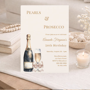 Invitation Prosecco Perles élégant ruban de soie ivory pour u