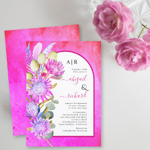 Invitation Protea fleurs et pampas herbe magenta mariage
