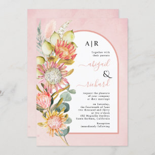 Invitation Protea fleurs pampas herbe et eucalychypre mariage