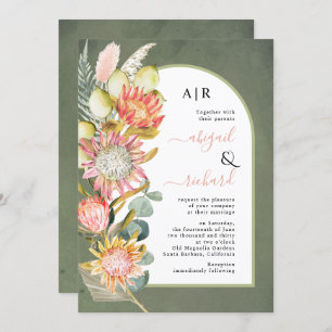 Invitation Protea fleurs pampas herbe vert mariage