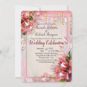 Invitation Protea Fuchsia avec Blush & Gold Ribbon