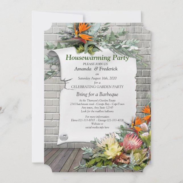 Invitation Protea - Strelitzia Flower Housécher Party (Devant)