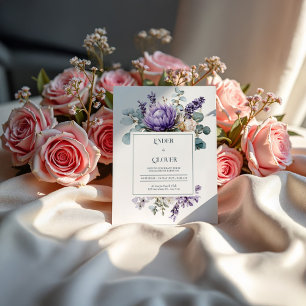 Invitation Protéa Violet Élégant Eucalyptus Lavande
