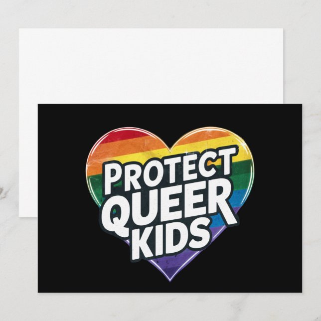 Invitation Protéger les enfants queer Rainbow Heart LGBT Prid (Devant / Derrière)