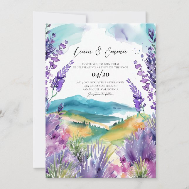 Invitation Provence France Lavender mariage aquarelle (Devant)