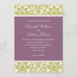 INVITATION PRUNE & CITRON DAMASSÉ CARTON D'INVITATION DE MA