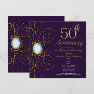 Invitation Prune Royale Violet Or Diamant 50 50e Anniversaire