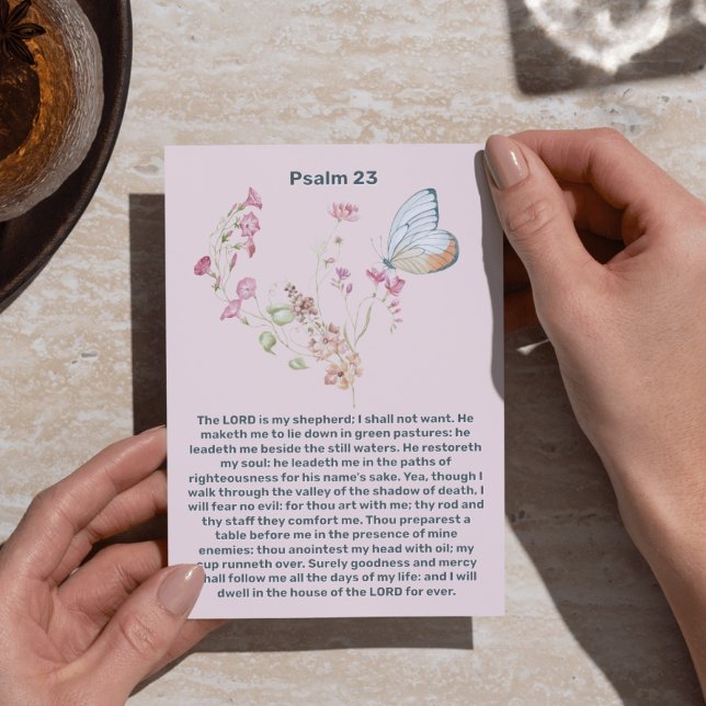 Invitation Psaume 23 Floral rose papillon Célébration de la v (Psalm 23 Pink Floral butterfly Celebration Life Invitation)