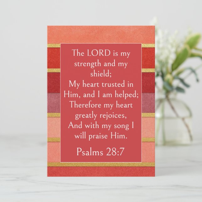 Invitation Psaume 28:7 Verset Biblique, Or Abricot Rouge Bour (Debout devant)