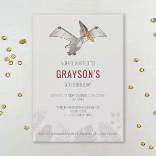 Invitation Pteranodon Dinosaur minimaliste gris anniversaire