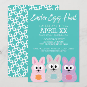 Invitation Publicité de chasse aux oeufs de Pâques - lapins d