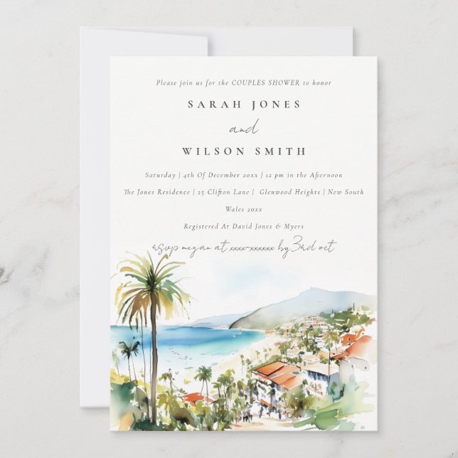 Invitation Puerto Vallarta Mexico Watercolor Couples Shower (Devant)