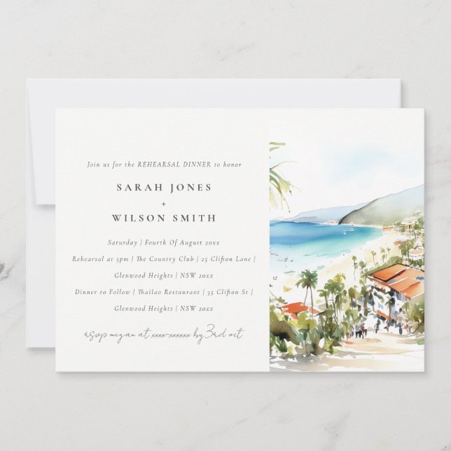 Invitation Puerto Vallarta Mexico Watercolor Rehearsal Dinner (Devant)