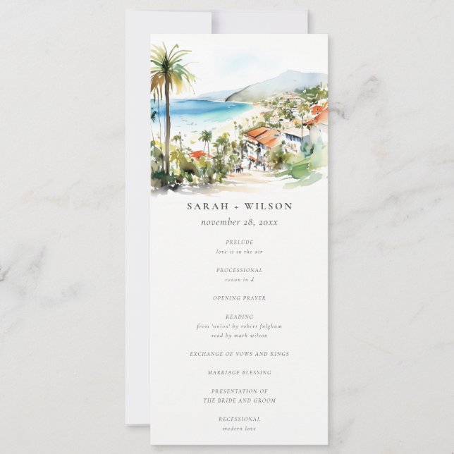 Invitation Puerto Vallarta Mexico Watercolor Wedding Program (Devant)