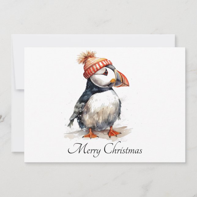 Invitation Puffin de Noël personnalisable (Devant)