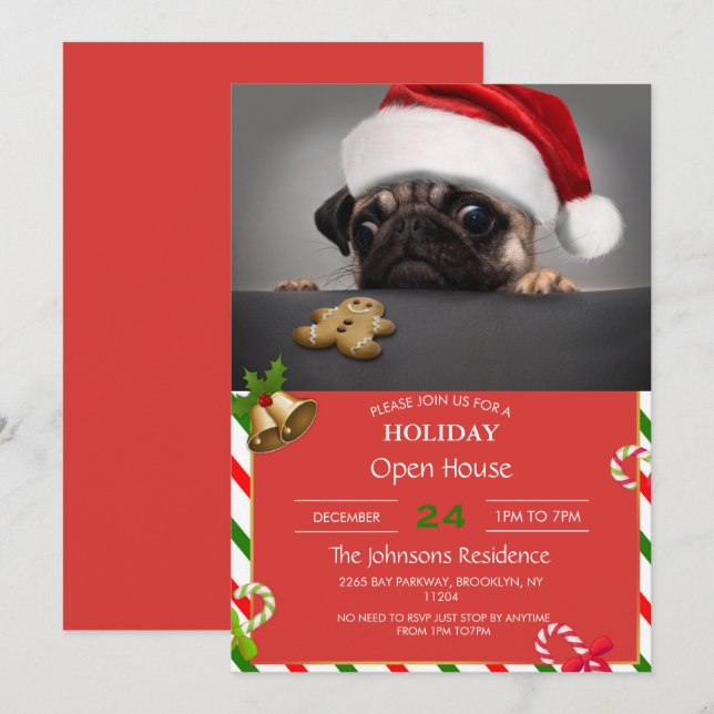 Invitation Pug de Christmas (Devant / Derrière)