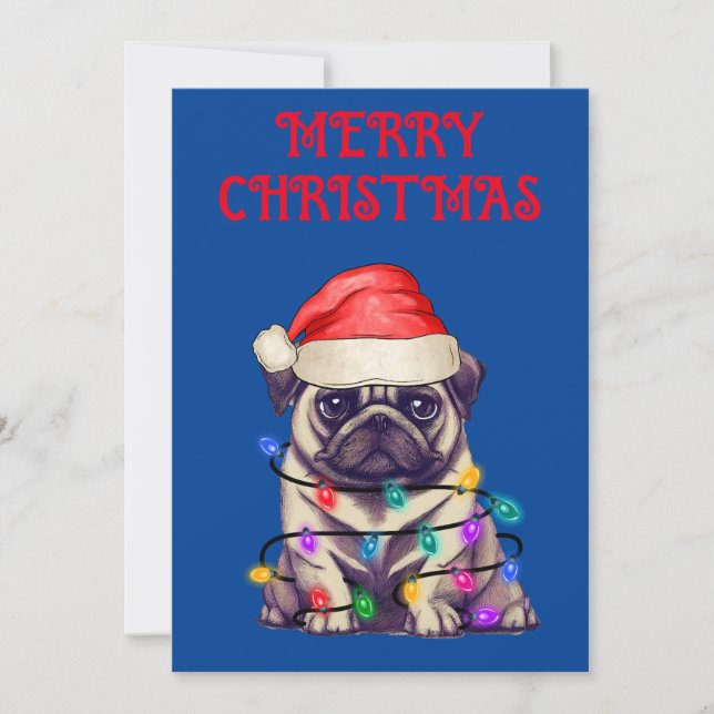INVITATION "PUG ENROULÉ DANS DES GUIRLANDES DE NOËL" (Devant)