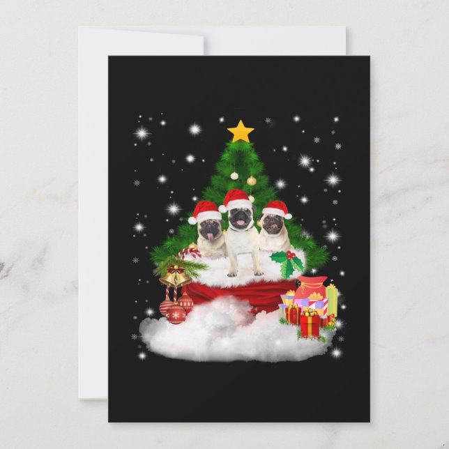 Invitation Pug pug avec des amis joyeux près de l'arbre de No (Devant)