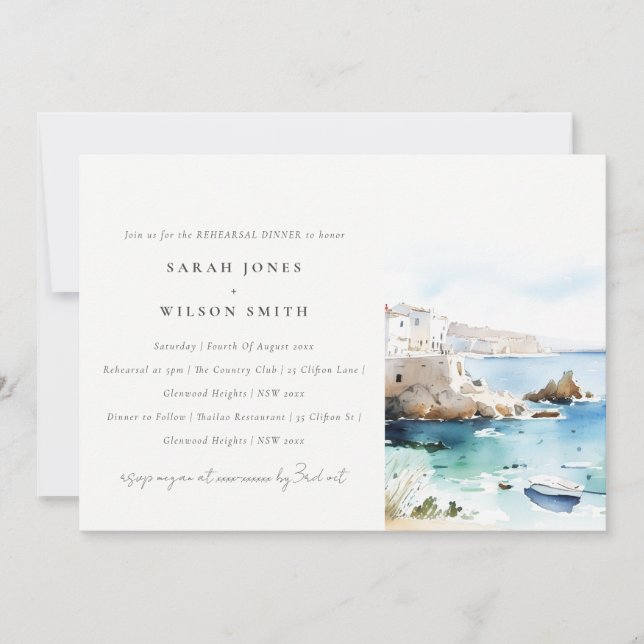 Invitation Puglia Italy Watercolor Landscape Rehearsal Dinner (Devant)