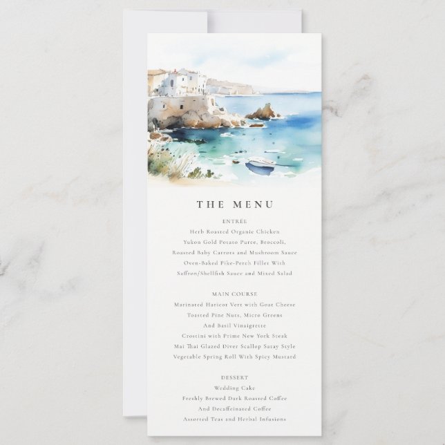 Invitation Puglia, Italy Watercolor Landscape Wedding Menu (Devant)