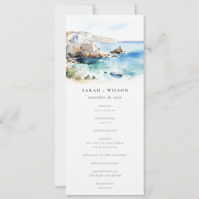 Invitation Puglia, Italy Watercolor Landscape Wedding Program (Devant)
